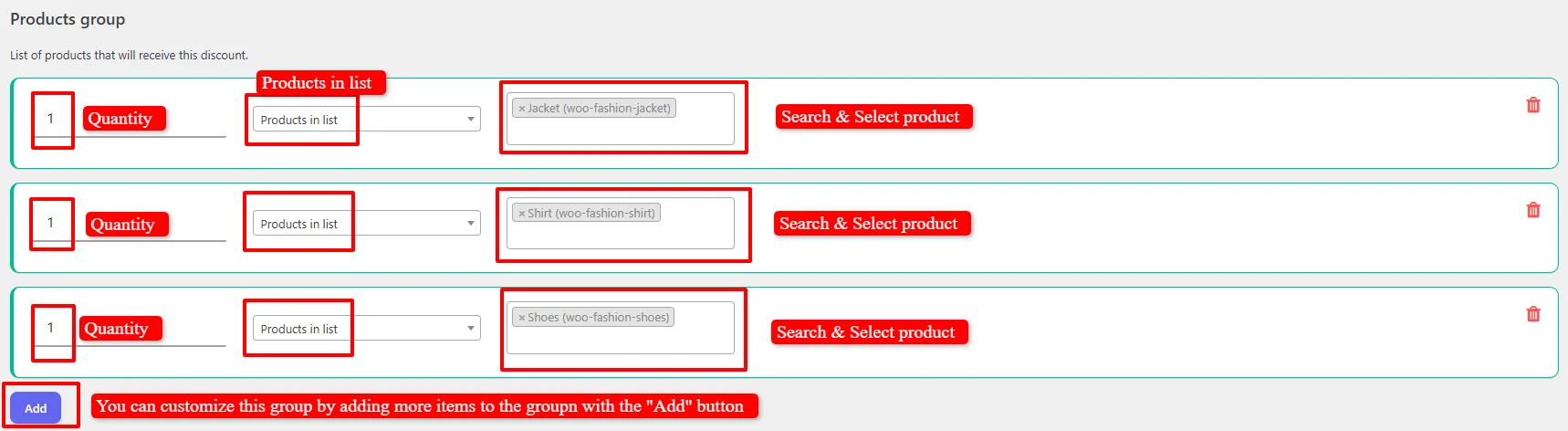 Select products for bundle
