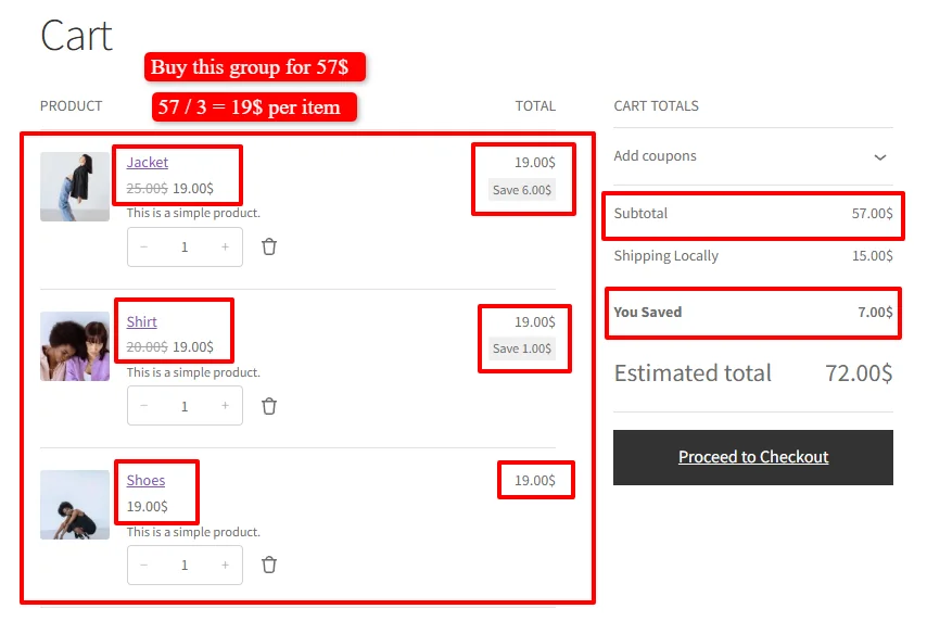 Group fixed price in cart
