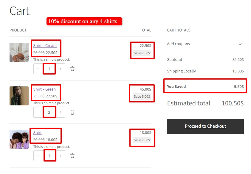 10% discount in cart
