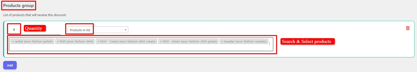 Select specific products for mix and match