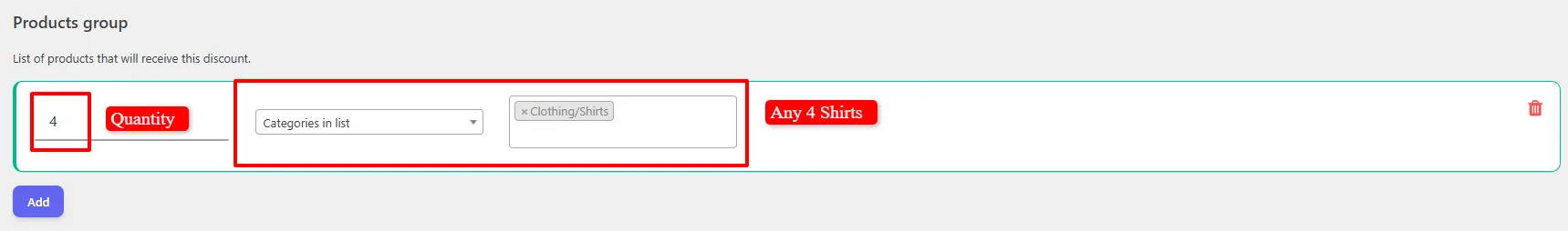 Select categories for mix and match