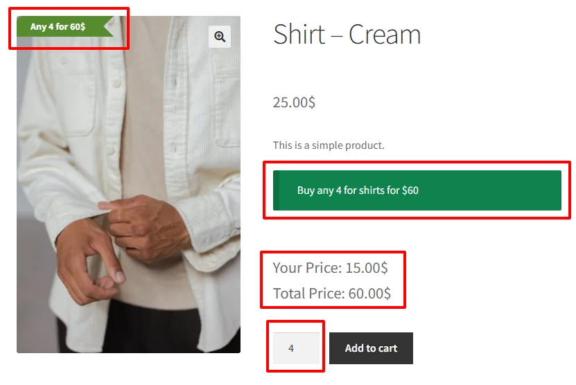 Any 4 shirts for $60 on product page