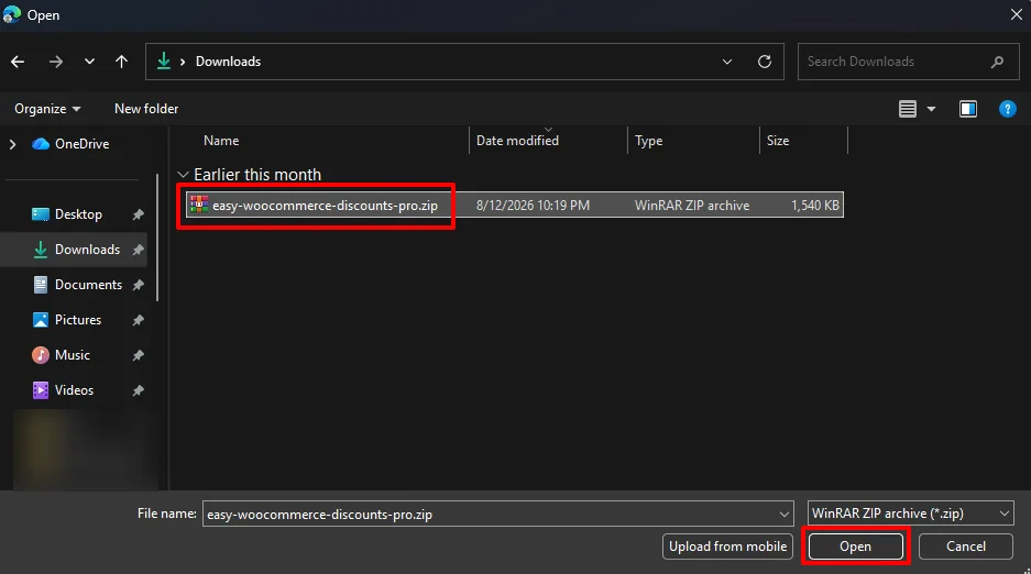 Select plugin zip file