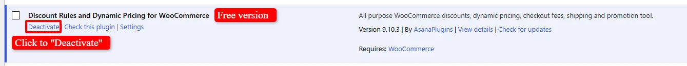 Deactivate free plugin