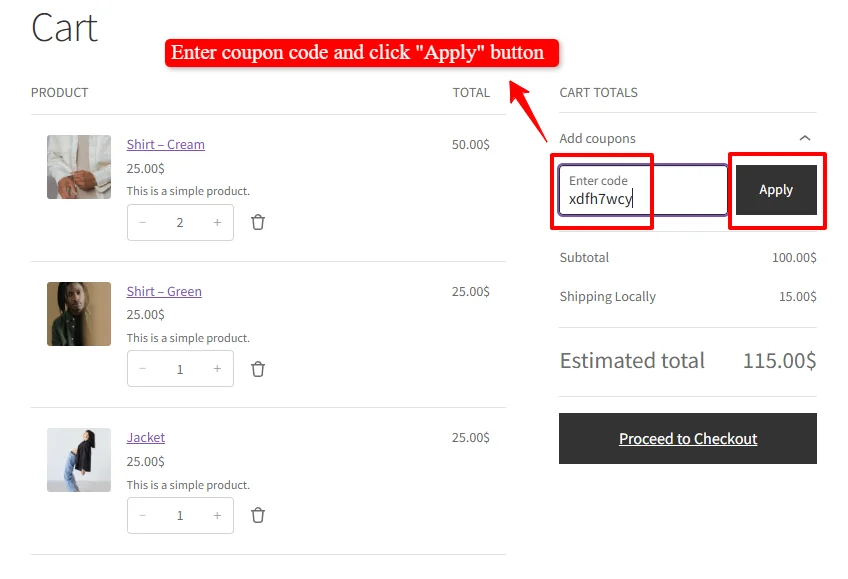 Enter manual coupon code for selected items