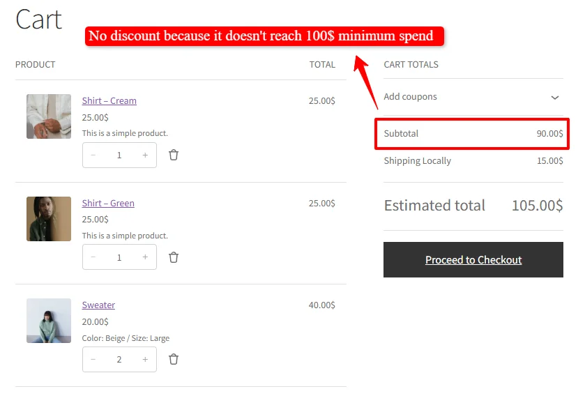 No discount below minimum spend