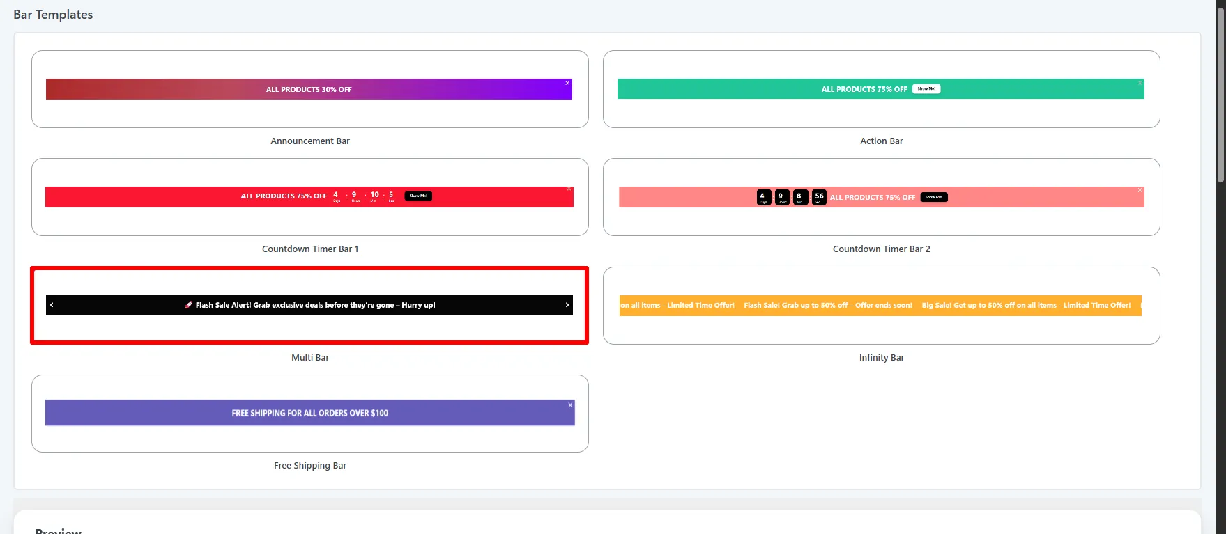 Bar Templates gallery: the Multi Bar template selected