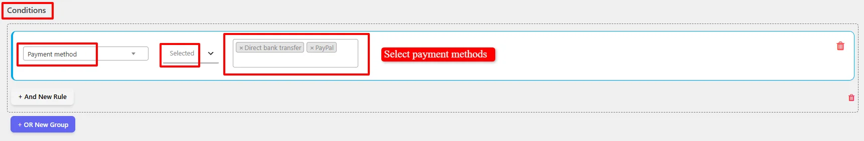 Select payment methods for discount