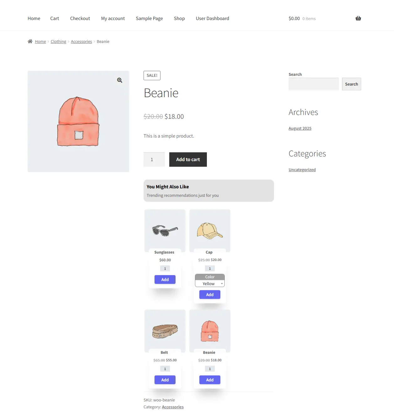 Example preview of product recommendation layout with popular items displayed