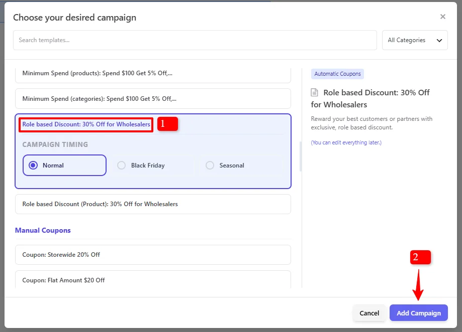 Role based Discount template