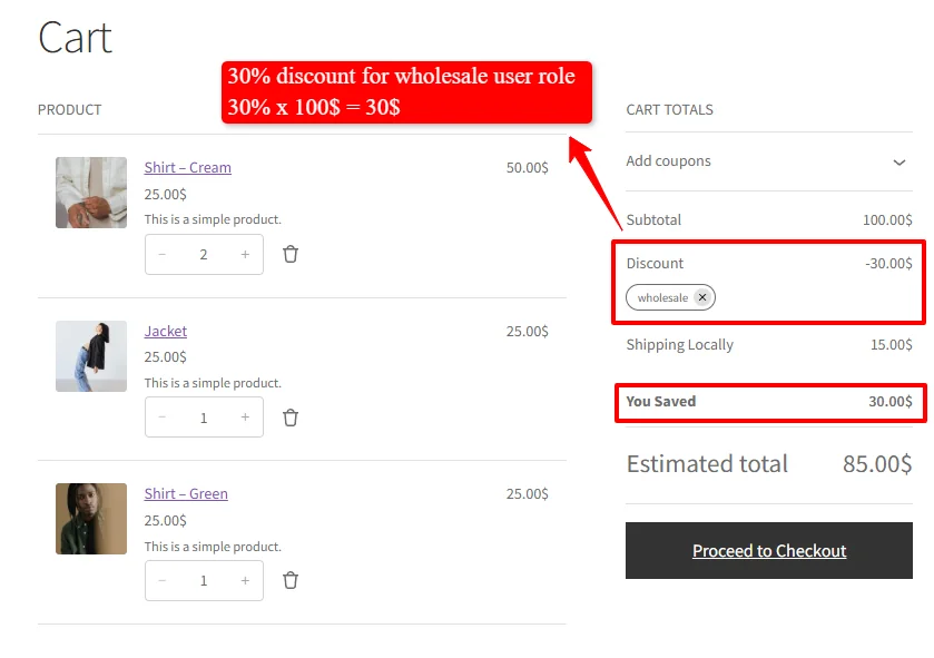 Storewide role based discount applied