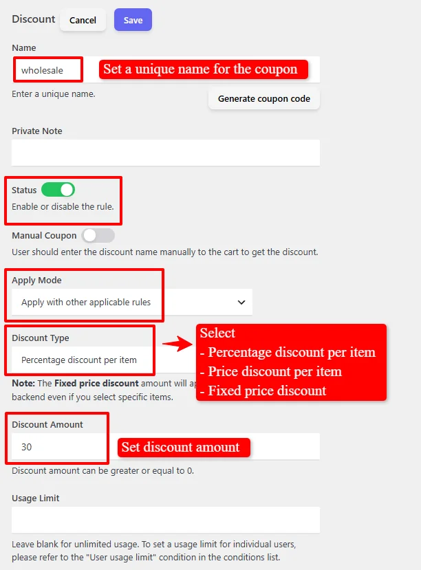 Role based discount on products configuration
