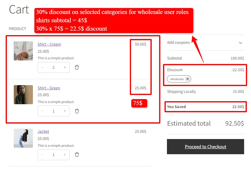 Role based discount on selected items