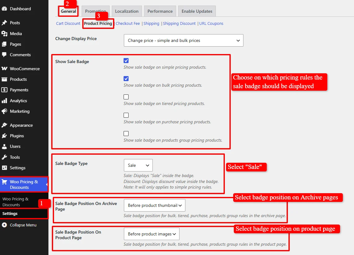 Sale badge settings in Discount Rules plugin