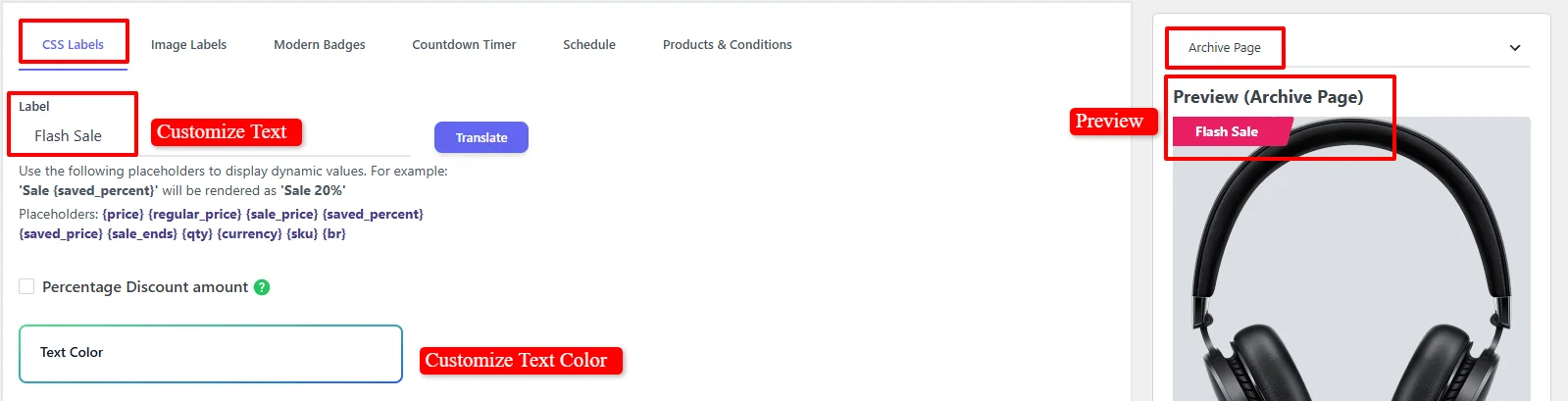 CSS Label configuration
