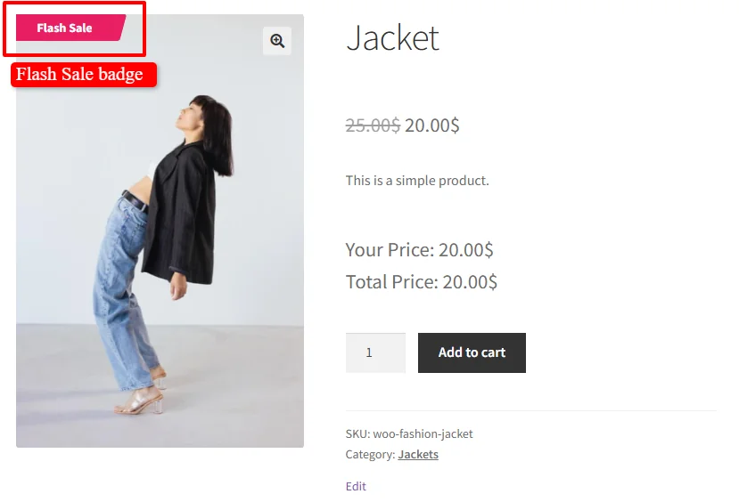 Sale badge displayed on product page