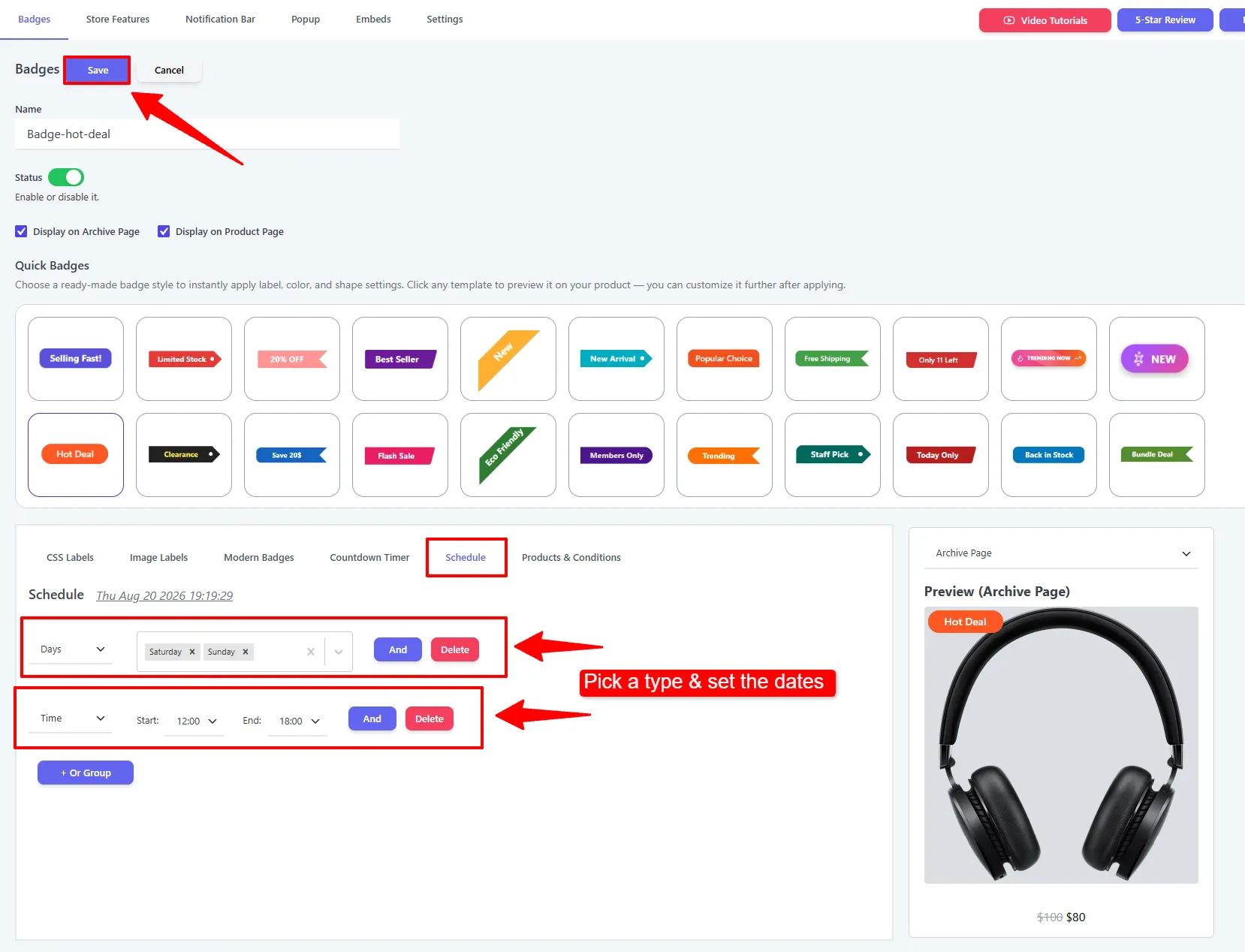 Schedule tab