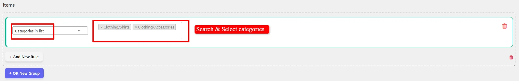 Select categories for discount