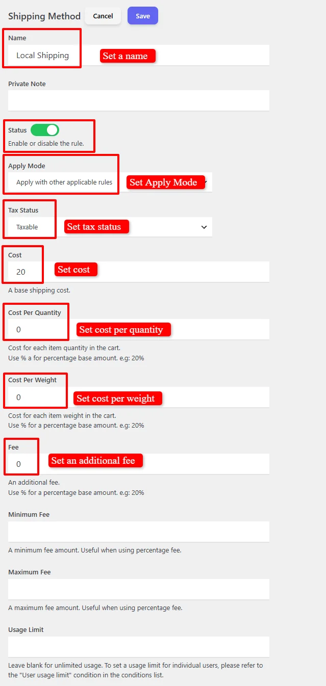 Flat Rate Shipping configuration