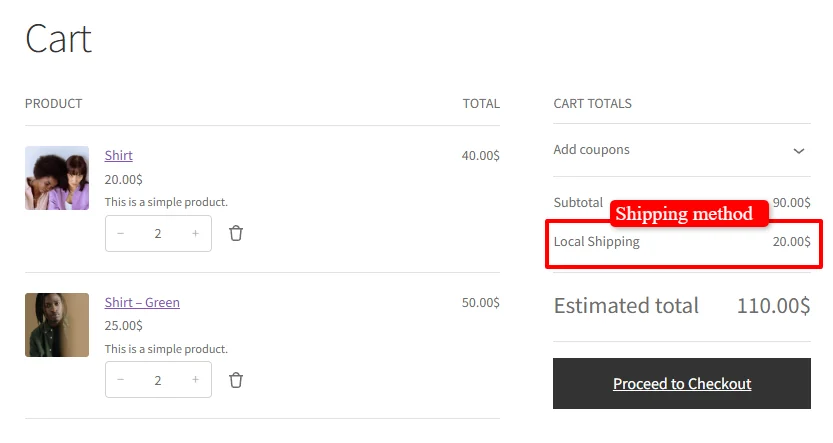 Flat rate shipping applied in cart