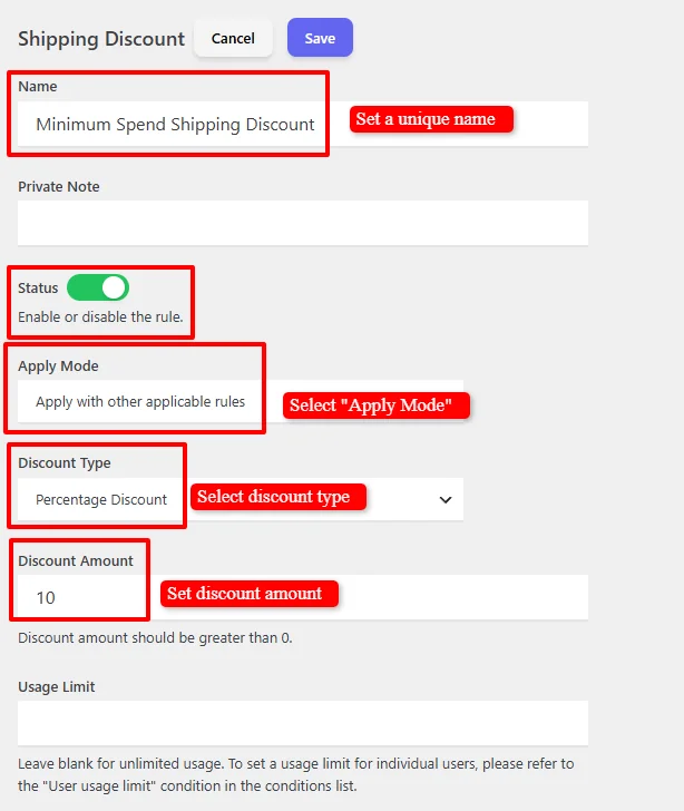 Configure Minimum Spend Shipping Discount settings