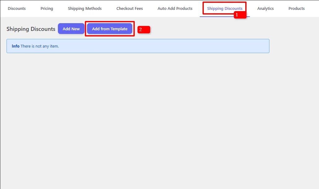 Shipping Discounts tab - Add from Template