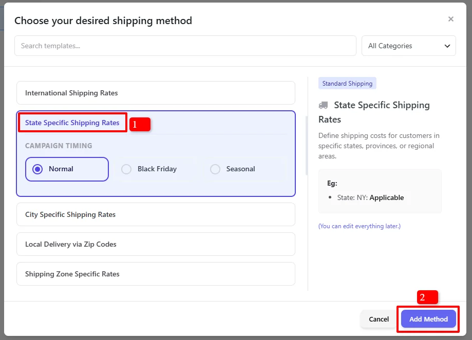 State Specific Shipping Rates template