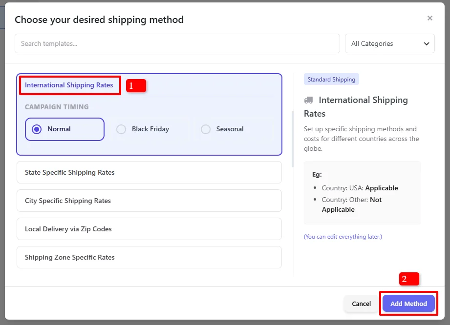 International Shipping Rates template