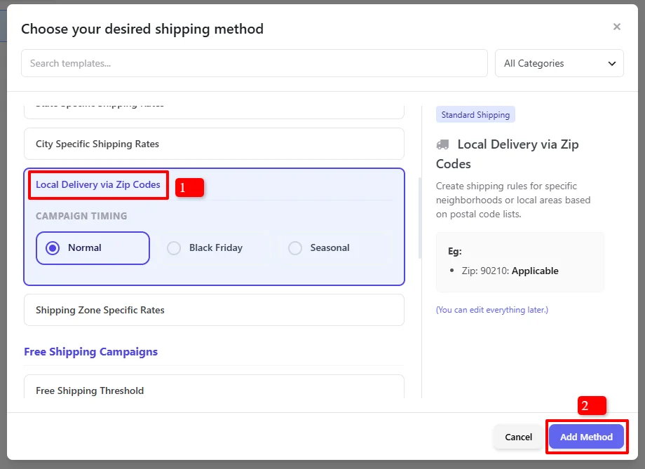 Local Delivery via Zip Codes template
