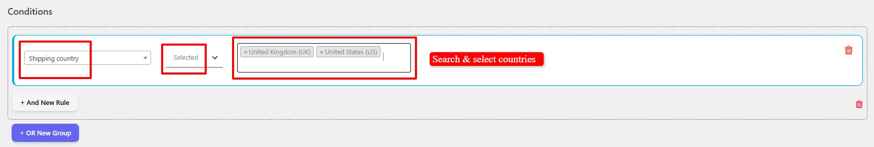 Country-Based Shipping conditions