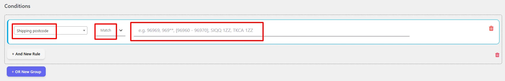 Postcode-Based Shipping conditions