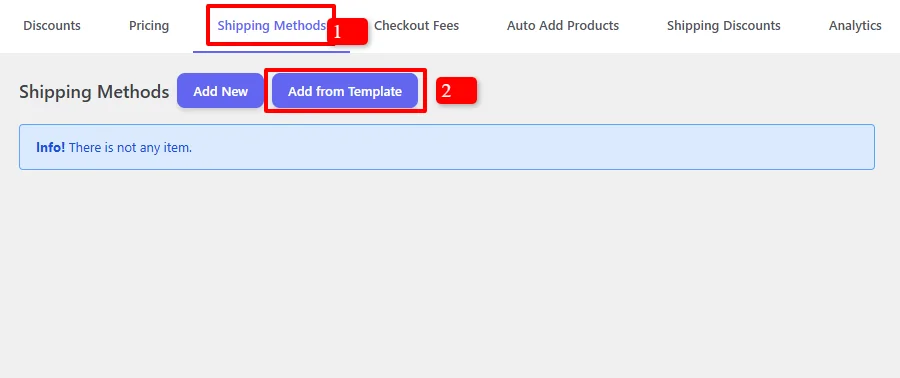 Add from Template button - Shipping Methods tab
