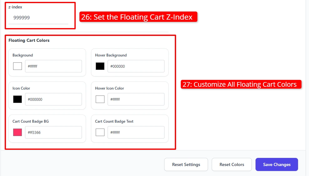 Side Cart floating icon z-index and colors
