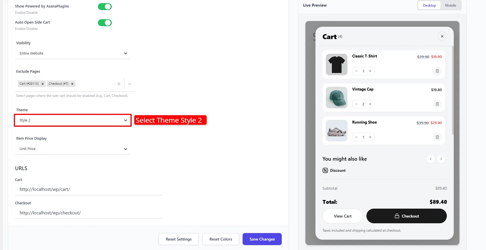 Selecting Theme Style 2 with live preview