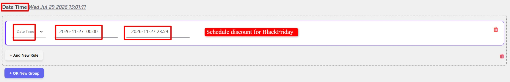 Schedule Black Friday date time range