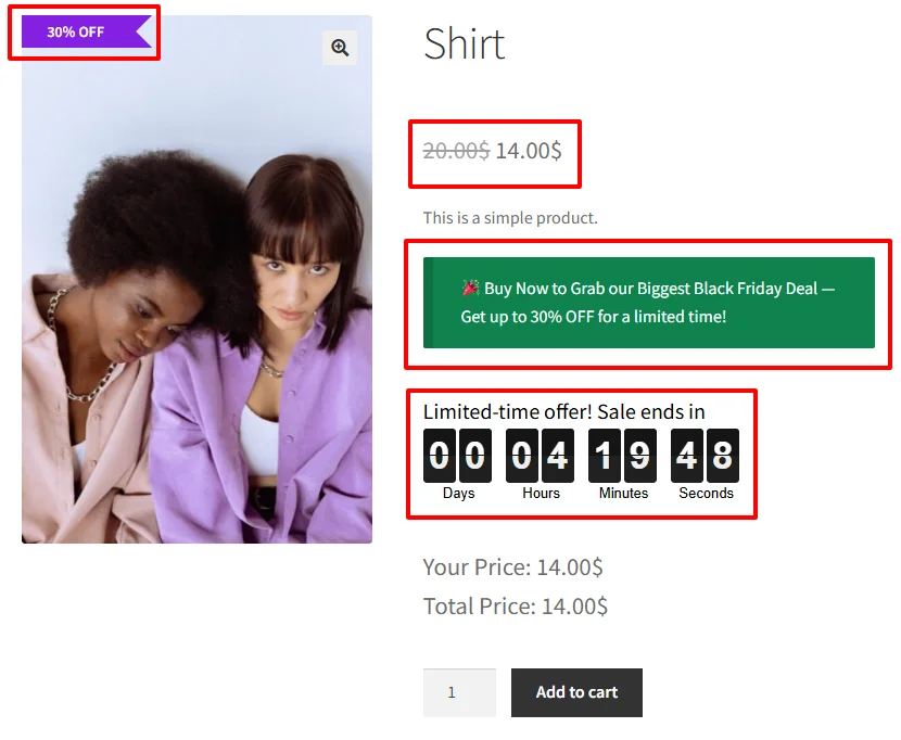 Black Friday discount on product page
