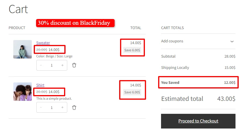 Black Friday discounts applied in cart