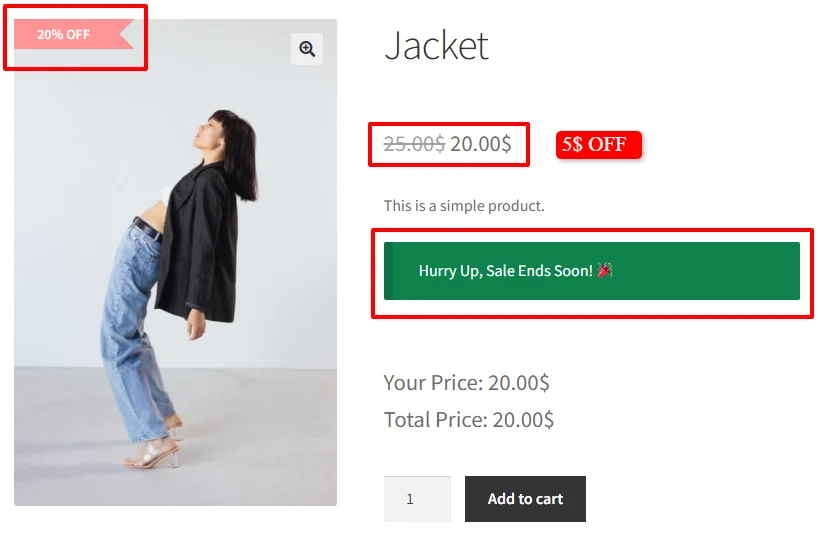 Selected product discount on product page