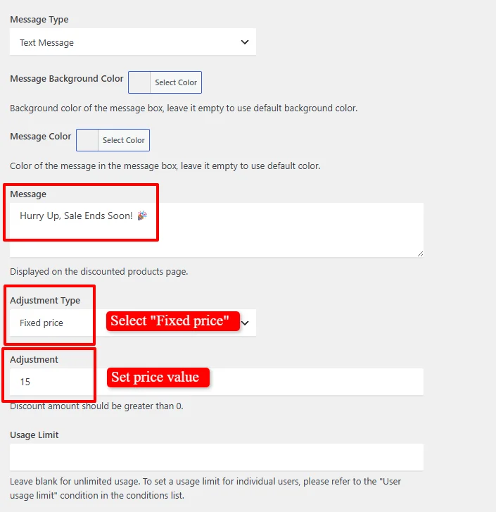 Selected product discount on product page