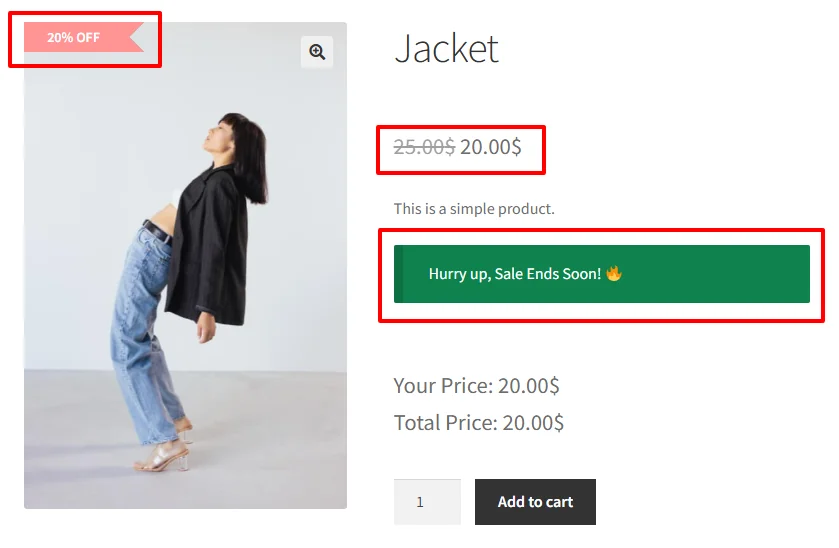 Selected product discount on product page