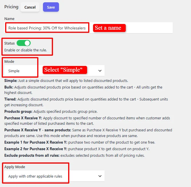 Role based discount configuration