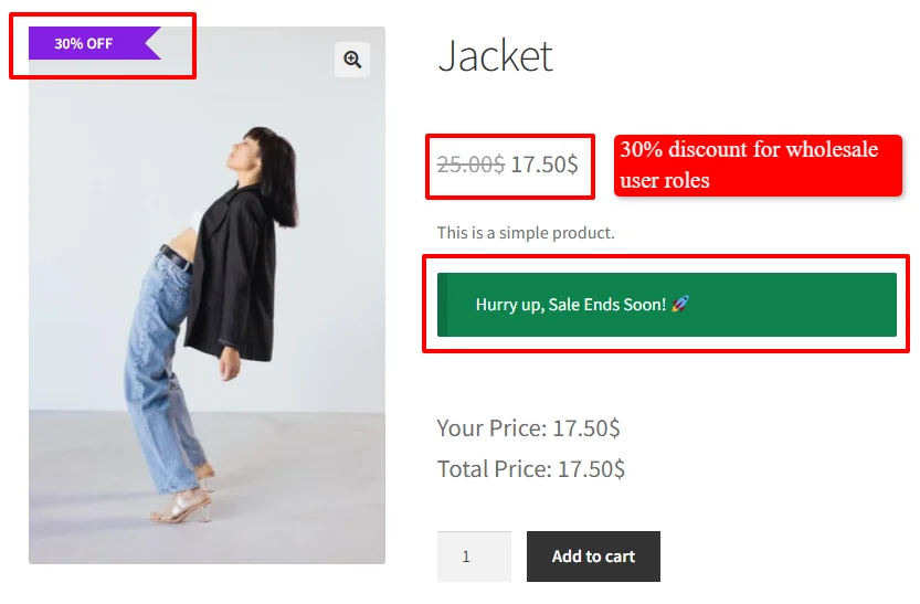 Role based discount on product page