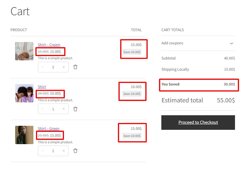 Storewide discount applied in cart