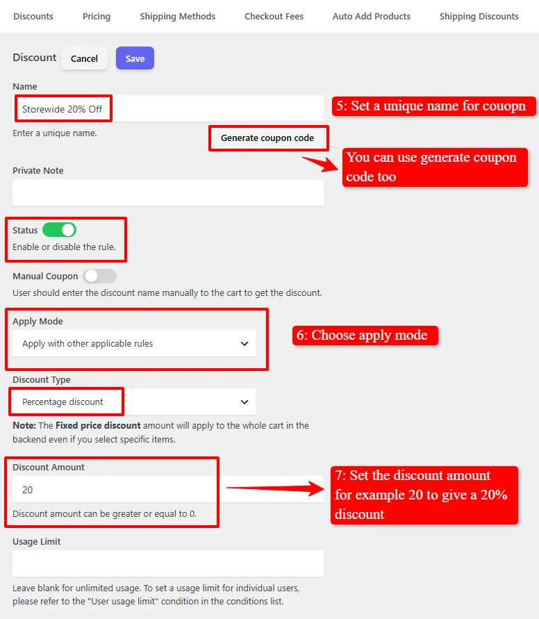 Discount rule configuration