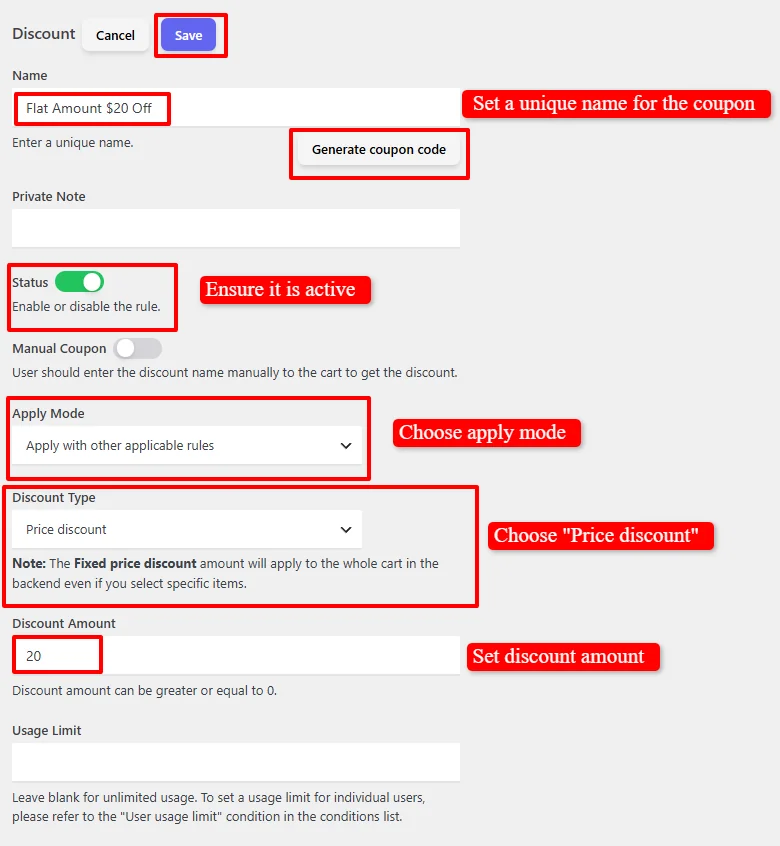 Discount rule configuration