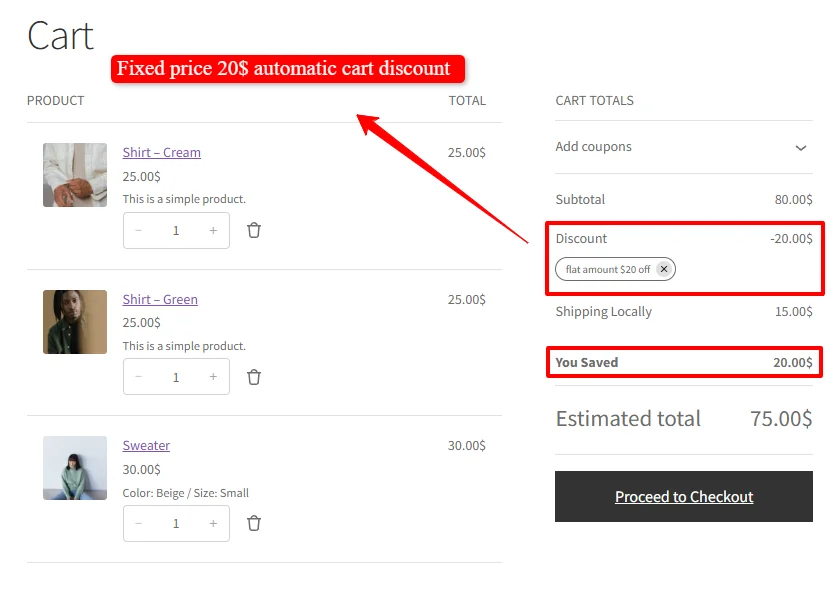Automatic coupon applied in cart