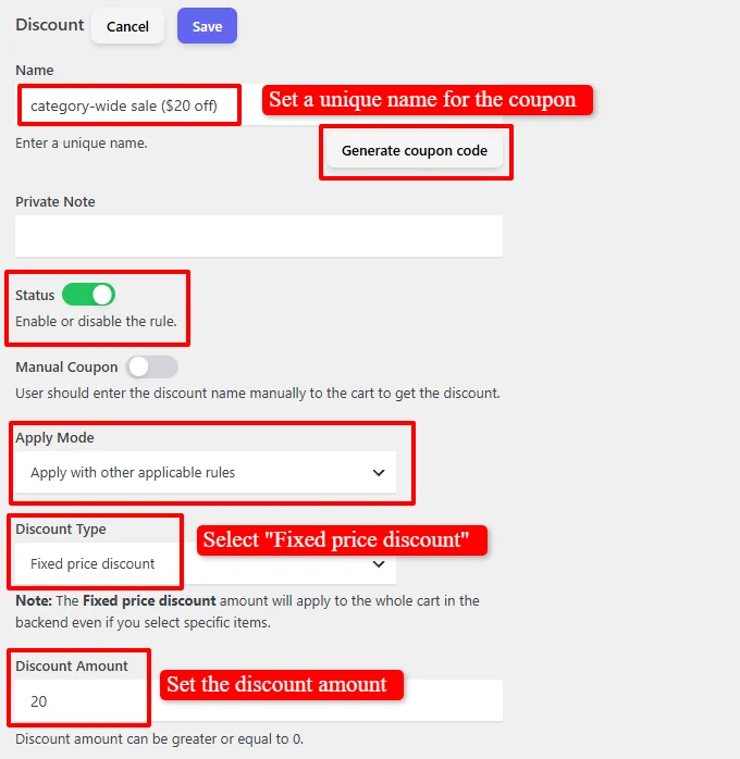 Fixed price discount configuration