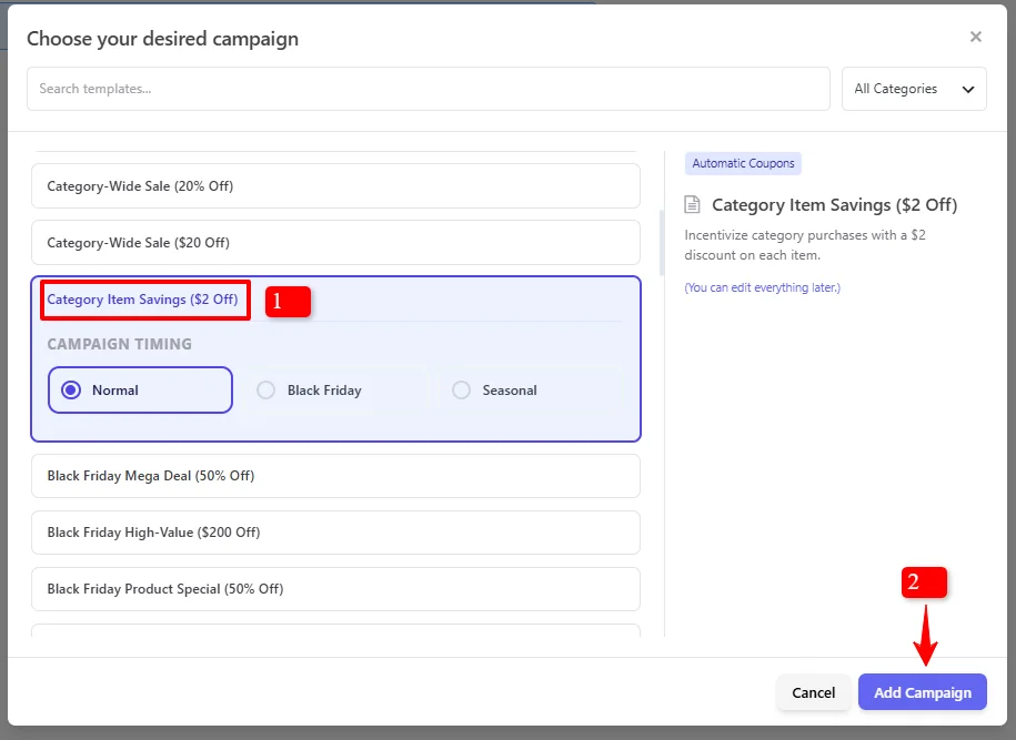 Category Item Savings template