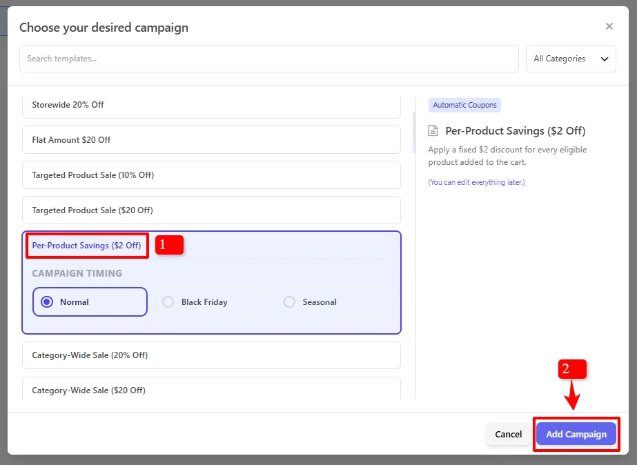 Per-Product Savings template