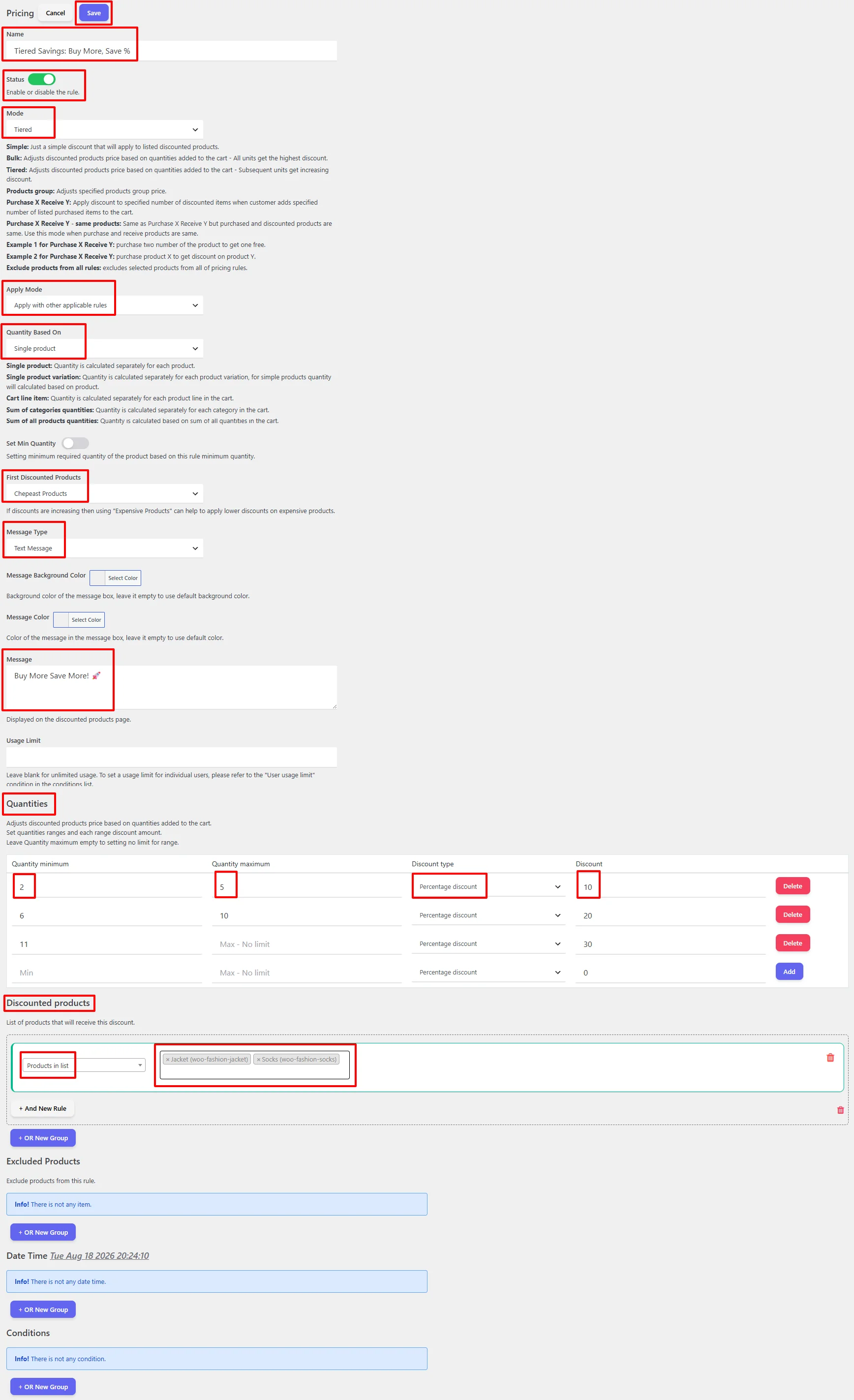 Tiered discount full configuration